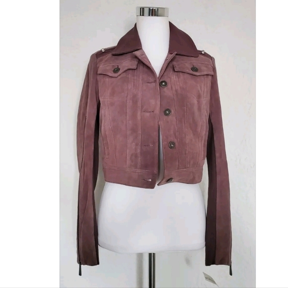 NWT BCBG Maxazria Jacket Cropped Burgundy Suede Size Small 4 - Picture 2 of 6